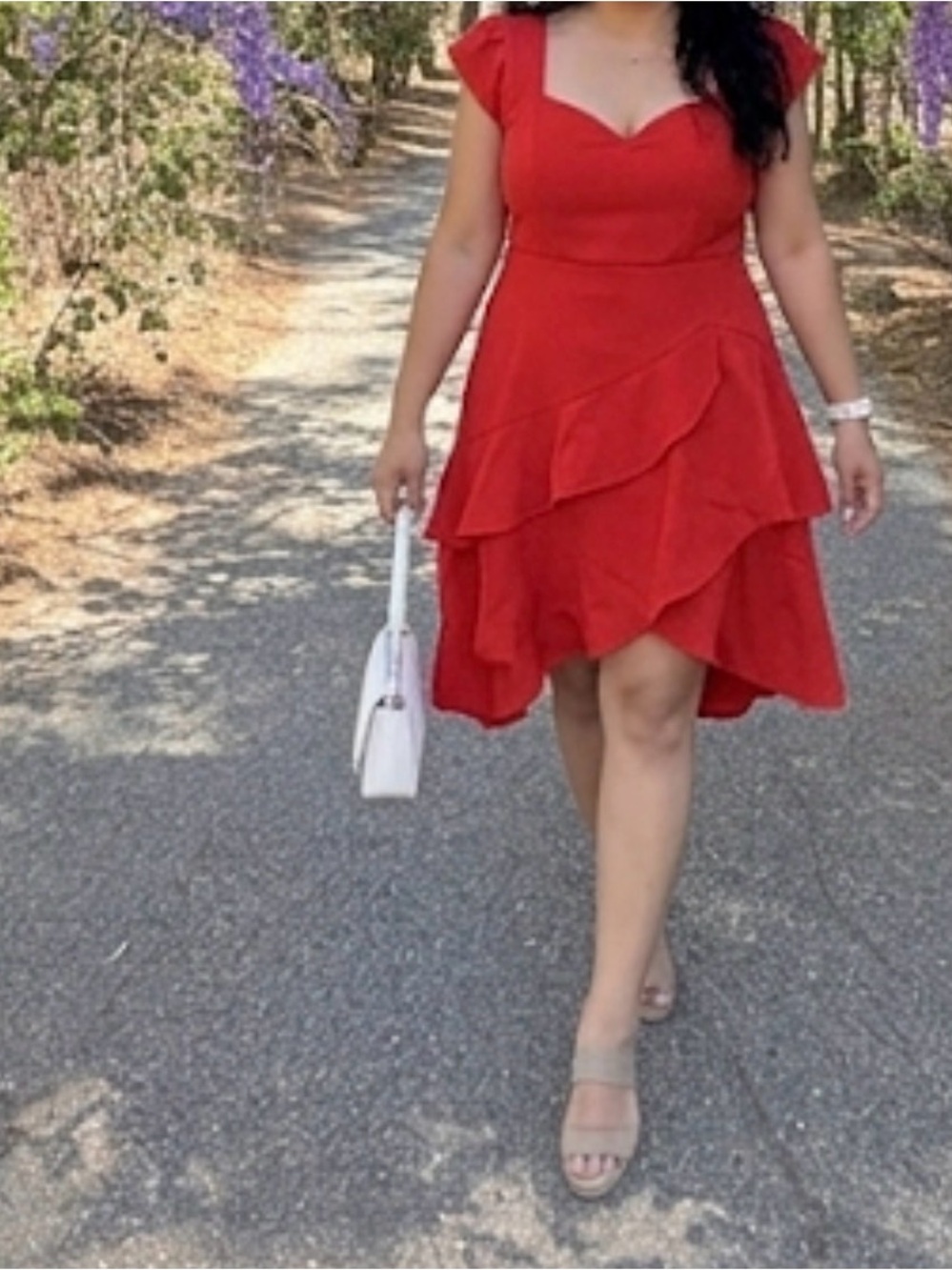 BCBGMaxAzria Red High-Low Tiered Sweetheart Dress